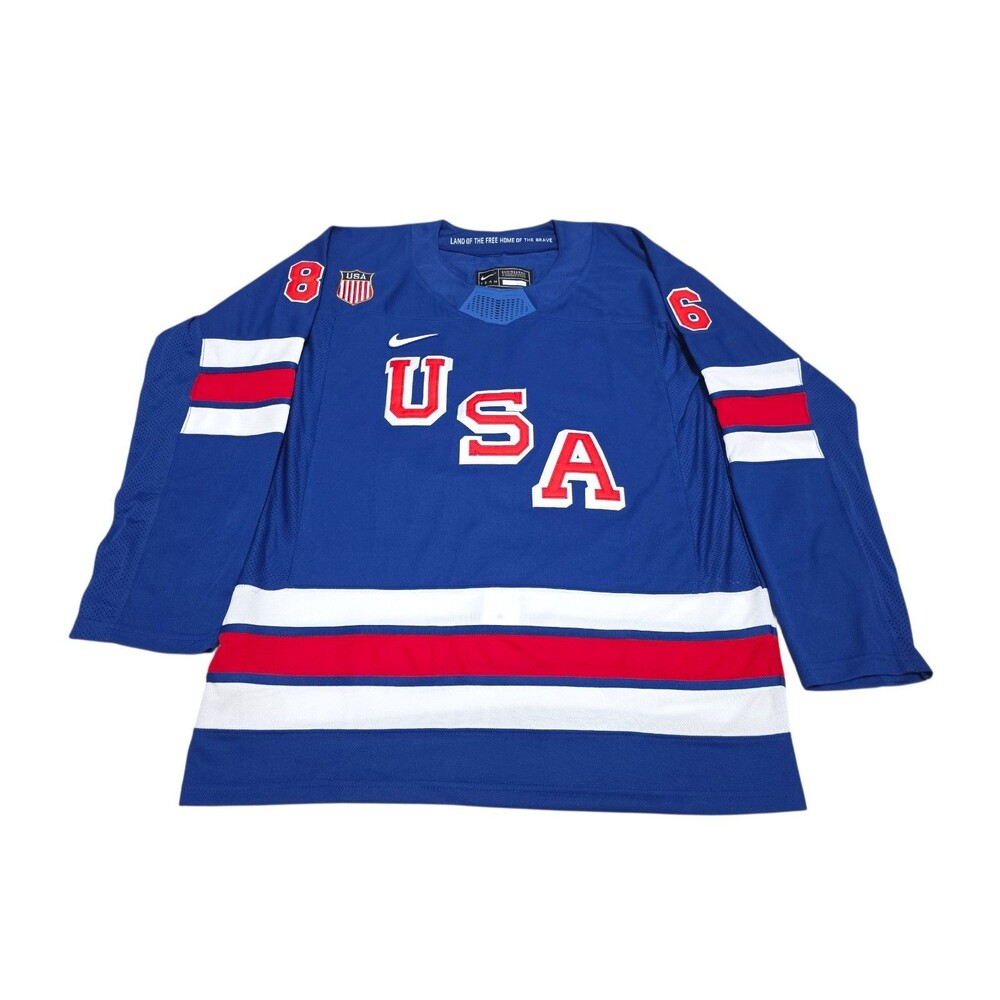 Jack Hughes Team USA Royal Blue Home Replica Jersey Men’s Size Medium
